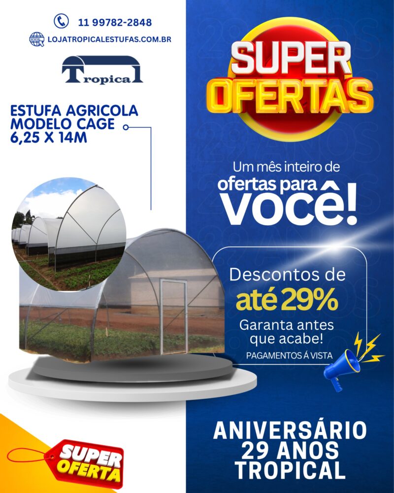 ESTUFA AGRICOLA MODELO CAGE 6,25 X 14M - Imagem 1