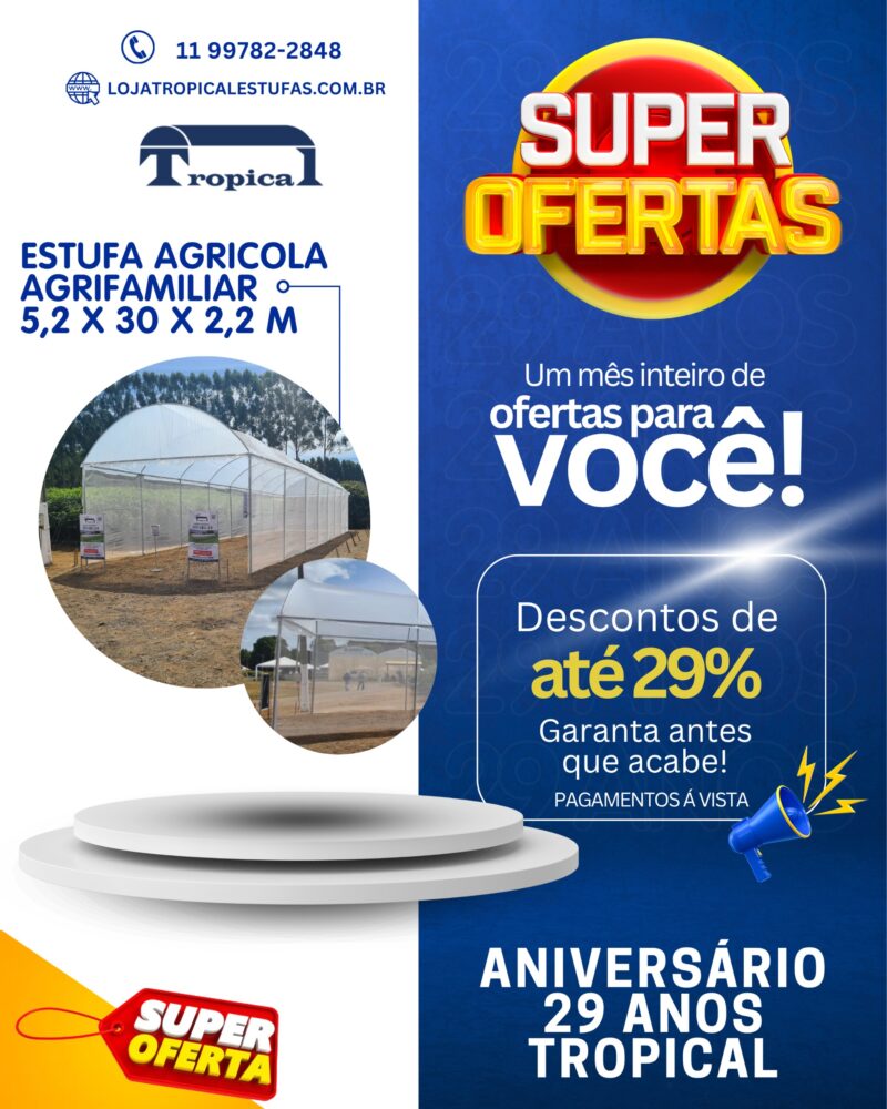 ESTUFA AGRICOLA TROP/5200 AGRIFAMILIAR - 5,2 X 30 X 2,2 M